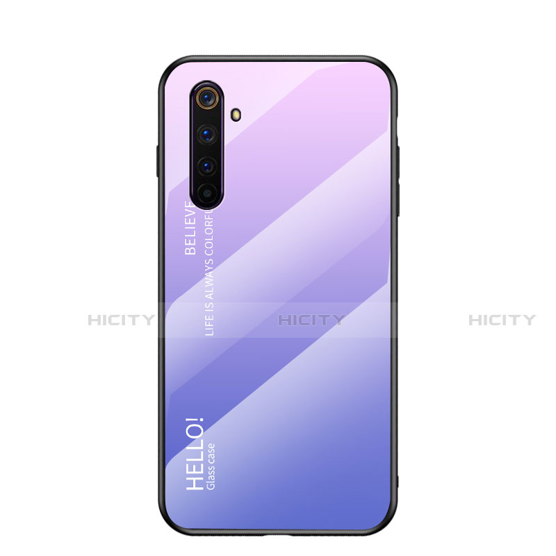 Coque Rebord Contour Silicone et Vitre Miroir Housse Etui Degrade Arc en Ciel pour Realme 6 Violet Plus