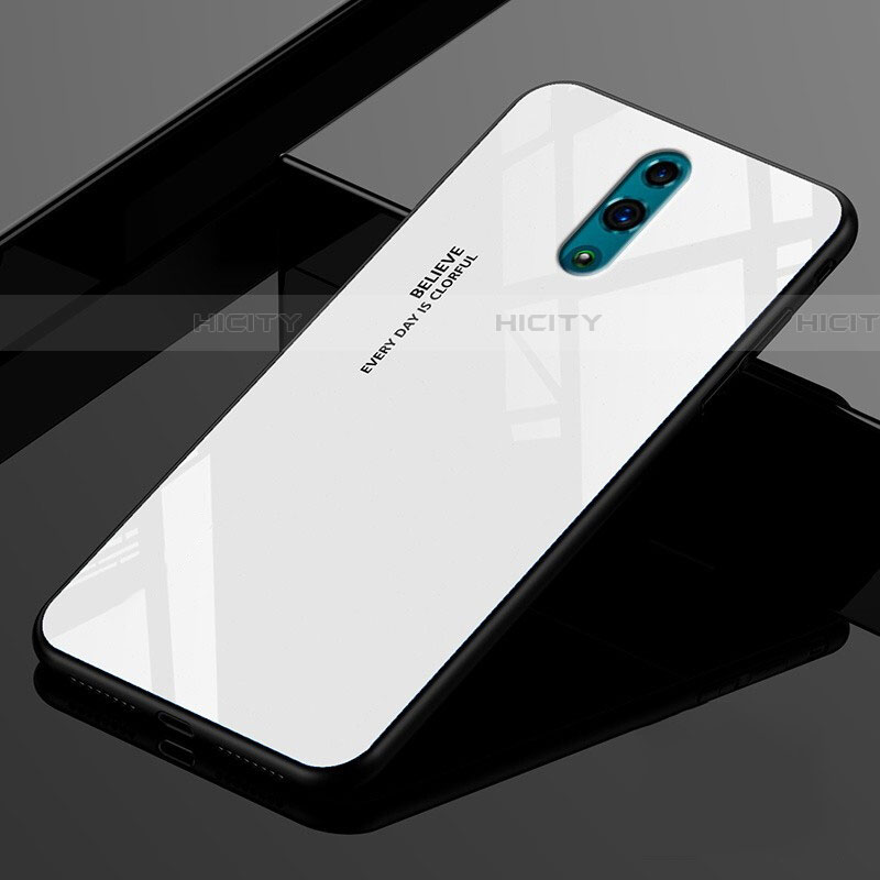 Coque Rebord Contour Silicone et Vitre Miroir Housse Etui Degrade Arc en Ciel pour Realme X Blanc Plus