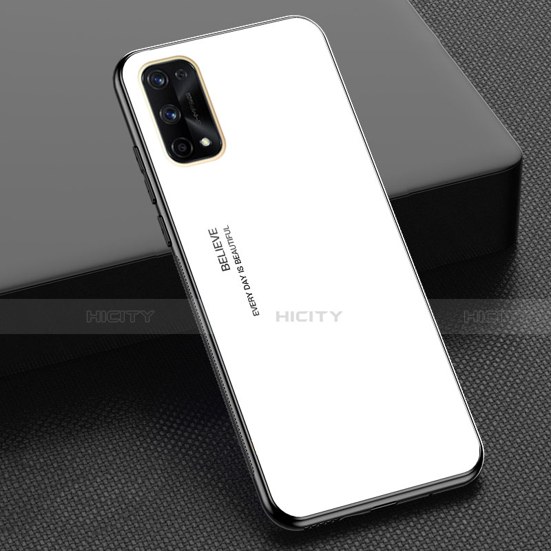 Coque Rebord Contour Silicone et Vitre Miroir Housse Etui Degrade Arc en Ciel pour Realme X7 5G Blanc Plus