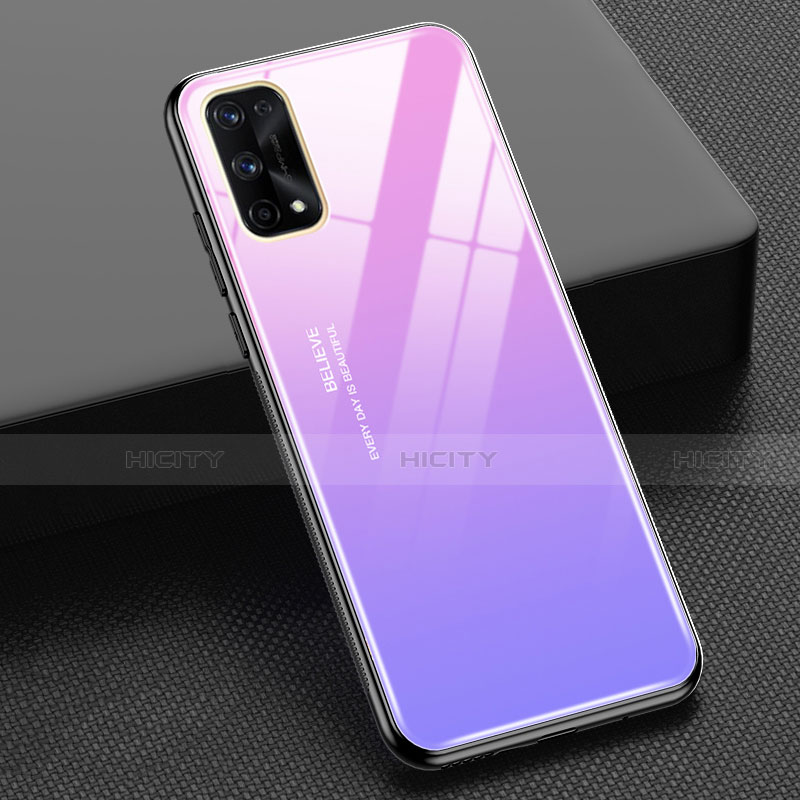 Coque Rebord Contour Silicone et Vitre Miroir Housse Etui Degrade Arc en Ciel pour Realme X7 Pro 5G Violet Clair Plus