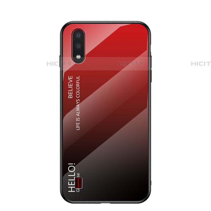 Coque Rebord Contour Silicone et Vitre Miroir Housse Etui Degrade Arc en Ciel pour Samsung Galaxy A01 SM-A015 Rouge Plus