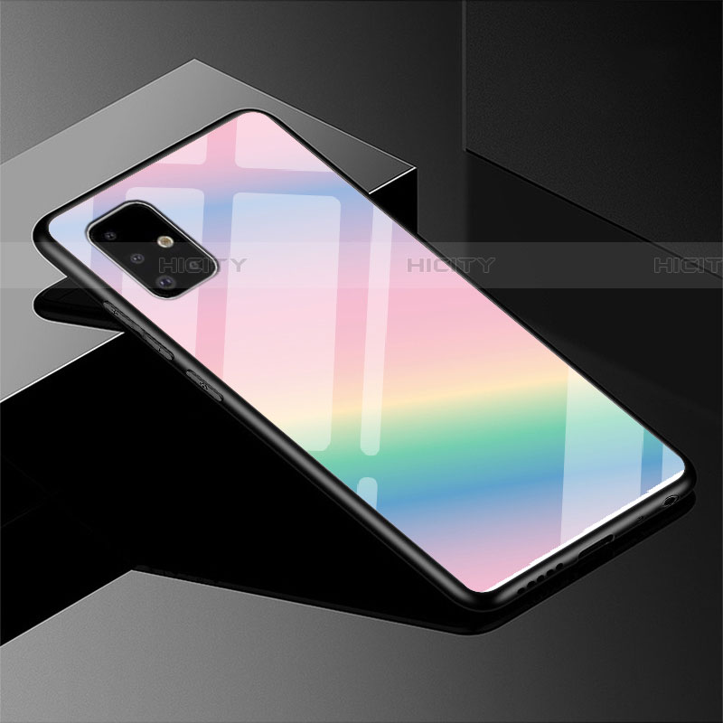 Coque Rebord Contour Silicone et Vitre Miroir Housse Etui Degrade Arc en Ciel pour Samsung Galaxy A51 5G Plus