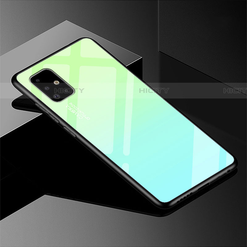 Coque Rebord Contour Silicone et Vitre Miroir Housse Etui Degrade Arc en Ciel pour Samsung Galaxy A51 5G Vert Plus