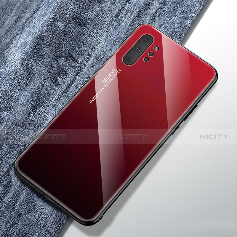 Coque Rebord Contour Silicone et Vitre Miroir Housse Etui Degrade Arc en Ciel pour Samsung Galaxy Note 10 Plus Rouge Plus