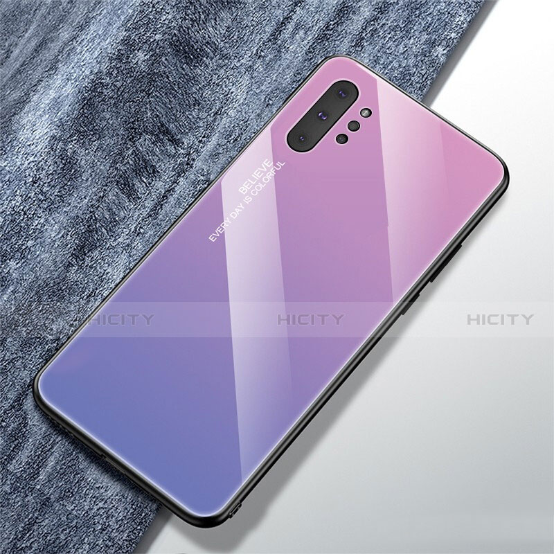 Coque Rebord Contour Silicone et Vitre Miroir Housse Etui Degrade Arc en Ciel pour Samsung Galaxy Note 10 Plus Violet Plus