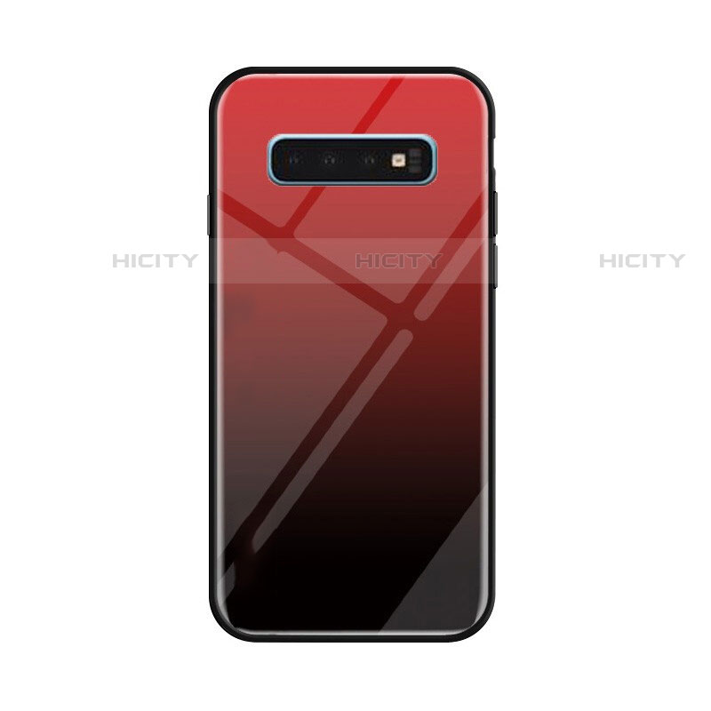 Coque Rebord Contour Silicone et Vitre Miroir Housse Etui Degrade Arc en Ciel pour Samsung Galaxy S10 5G Rouge Plus