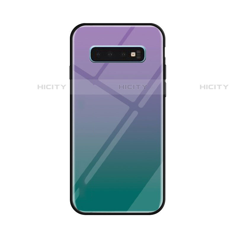 Coque Rebord Contour Silicone et Vitre Miroir Housse Etui Degrade Arc en Ciel pour Samsung Galaxy S10 5G Vert Plus