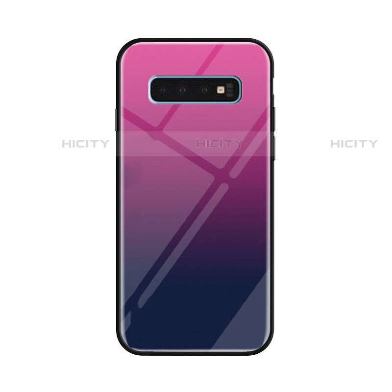 Coque Rebord Contour Silicone et Vitre Miroir Housse Etui Degrade Arc en Ciel pour Samsung Galaxy S10 5G Violet Plus