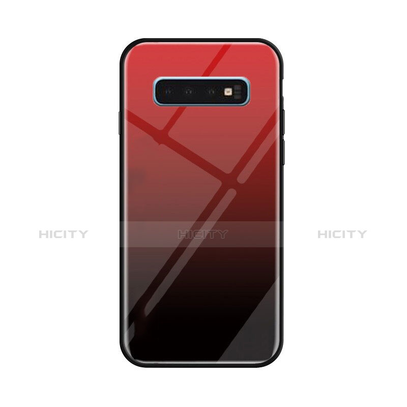 Coque Rebord Contour Silicone et Vitre Miroir Housse Etui Degrade Arc en Ciel pour Samsung Galaxy S10 Plus Rouge Plus