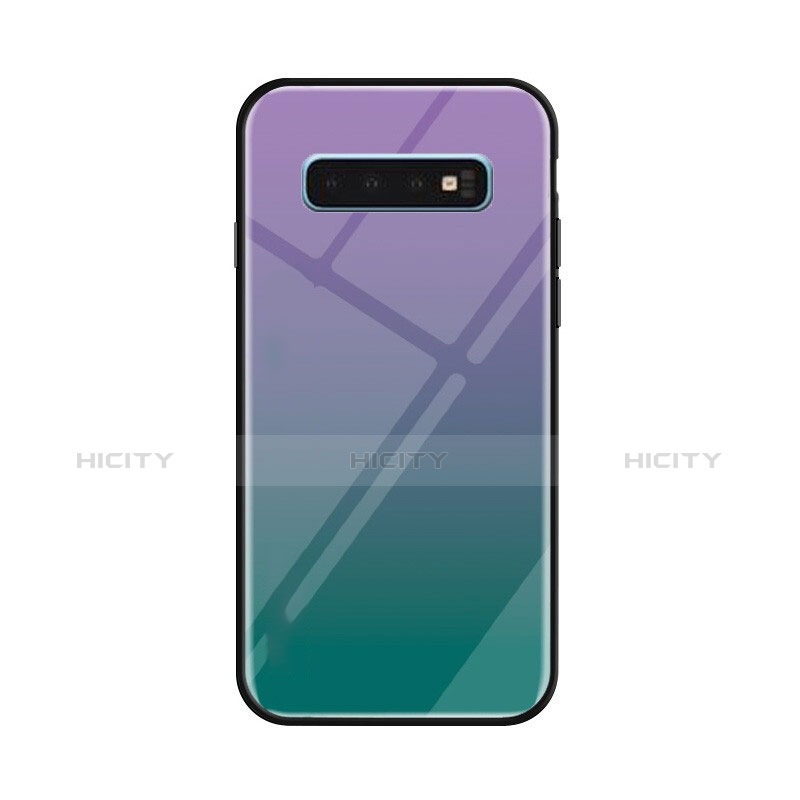 Coque Rebord Contour Silicone et Vitre Miroir Housse Etui Degrade Arc en Ciel pour Samsung Galaxy S10 Vert Plus