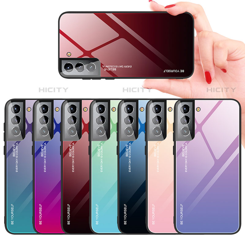 Coque Rebord Contour Silicone et Vitre Miroir Housse Etui Degrade Arc en Ciel pour Samsung Galaxy S22 Plus 5G Plus