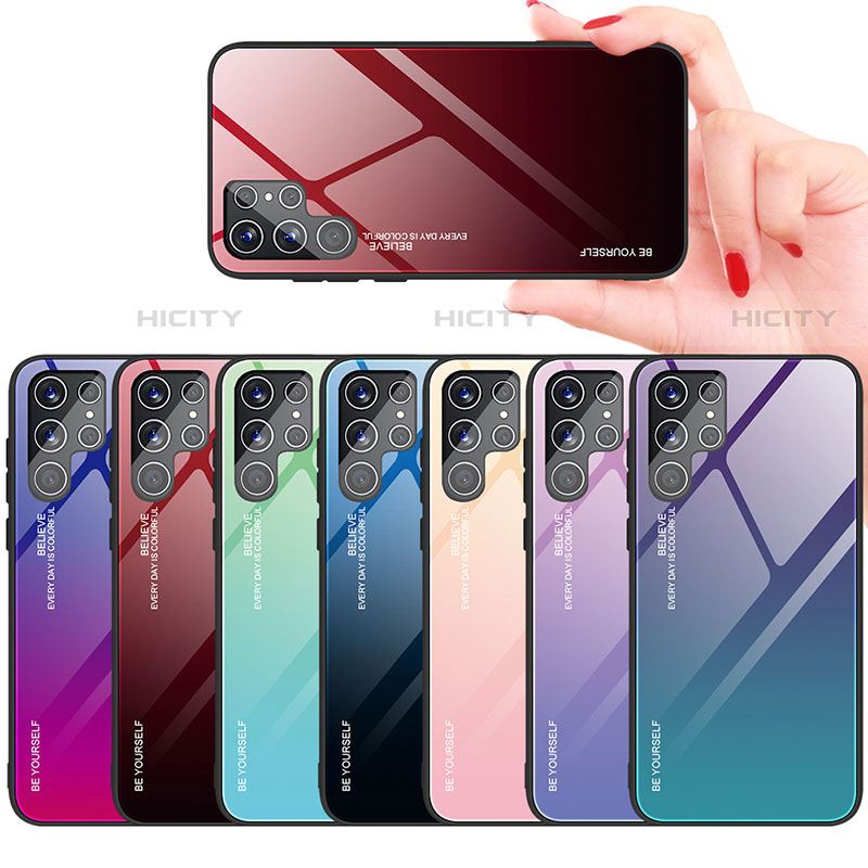 Coque Rebord Contour Silicone et Vitre Miroir Housse Etui Degrade Arc en Ciel pour Samsung Galaxy S22 Ultra 5G Plus