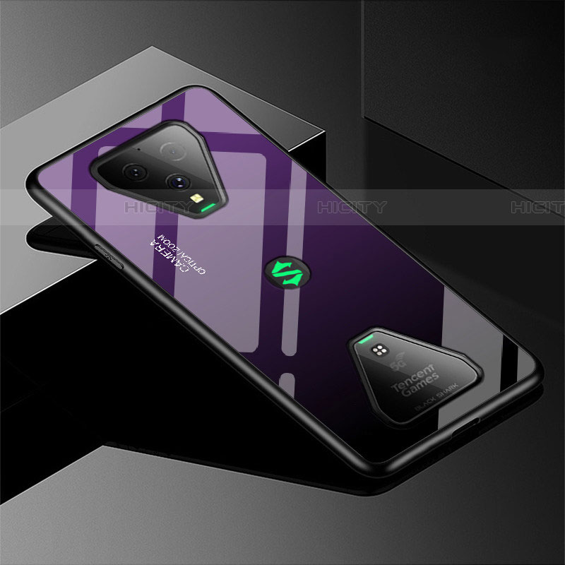 Coque Rebord Contour Silicone et Vitre Miroir Housse Etui Degrade Arc en Ciel pour Xiaomi Black Shark 3 Violet Plus