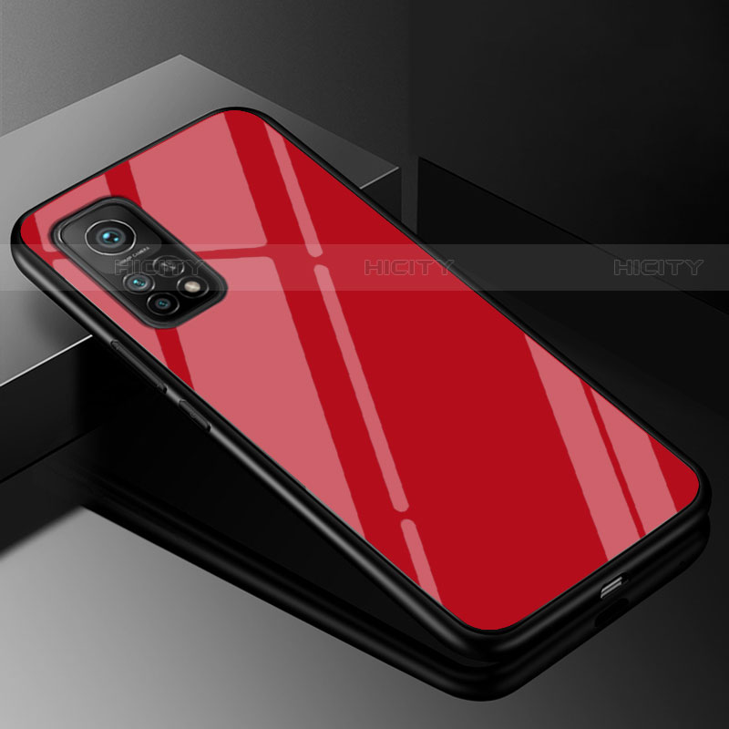 Coque Rebord Contour Silicone et Vitre Miroir Housse Etui Degrade Arc en Ciel pour Xiaomi Mi 10T Pro 5G Rouge Plus