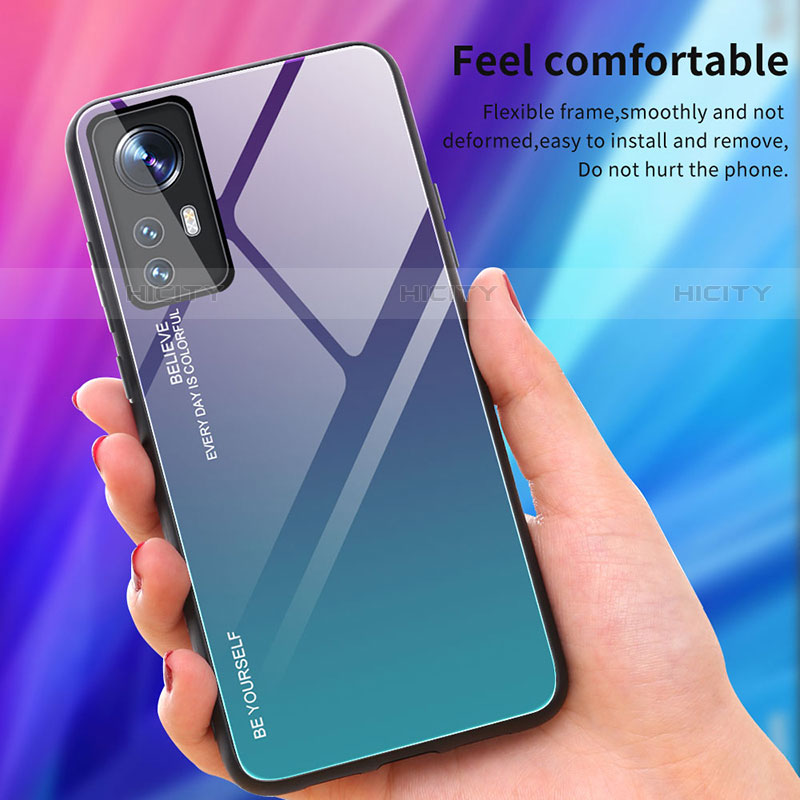 Coque Rebord Contour Silicone et Vitre Miroir Housse Etui Degrade Arc en Ciel pour Xiaomi Mi 12 Pro 5G Plus