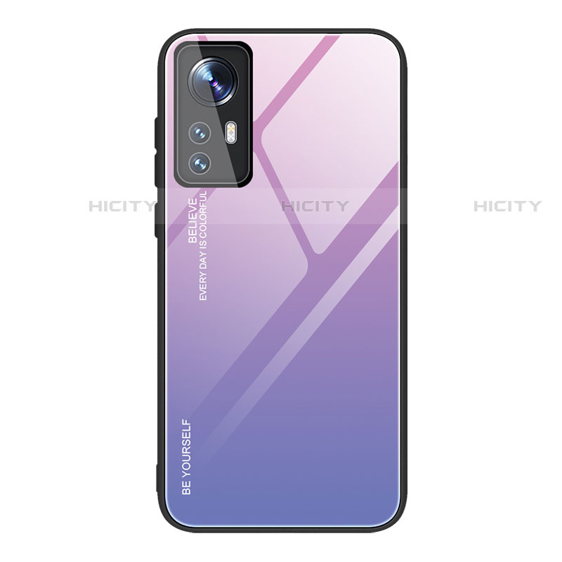 Coque Rebord Contour Silicone et Vitre Miroir Housse Etui Degrade Arc en Ciel pour Xiaomi Mi 12S Pro 5G Violet Clair Plus