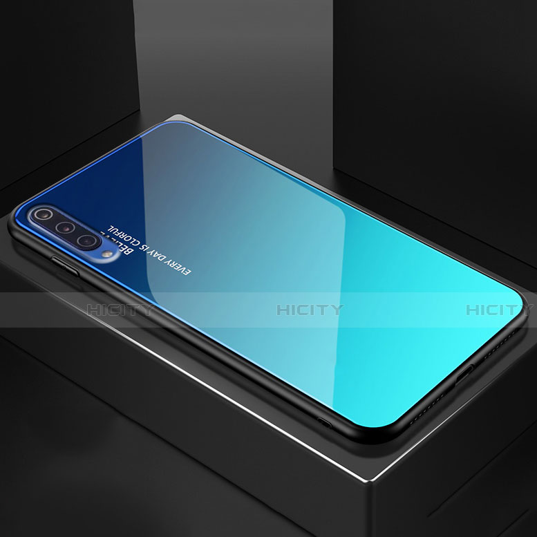 Coque Rebord Contour Silicone et Vitre Miroir Housse Etui Degrade Arc en Ciel pour Xiaomi Mi A3 Lite Bleu Ciel Plus