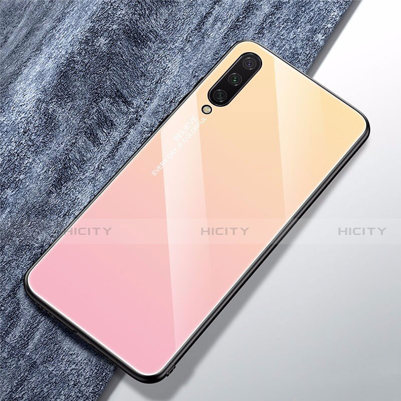 Coque Rebord Contour Silicone et Vitre Miroir Housse Etui Degrade Arc en Ciel pour Xiaomi Mi A3 Or Plus