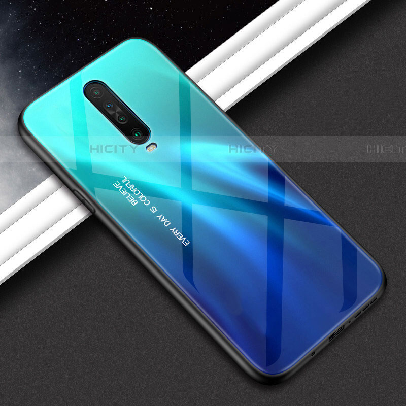 Coque Rebord Contour Silicone et Vitre Miroir Housse Etui Degrade Arc en Ciel pour Xiaomi Redmi K30i 5G Cyan Plus