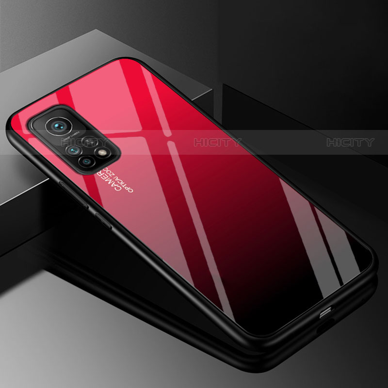 Coque Rebord Contour Silicone et Vitre Miroir Housse Etui Degrade Arc en Ciel pour Xiaomi Redmi K30S 5G Rouge et Noir Plus