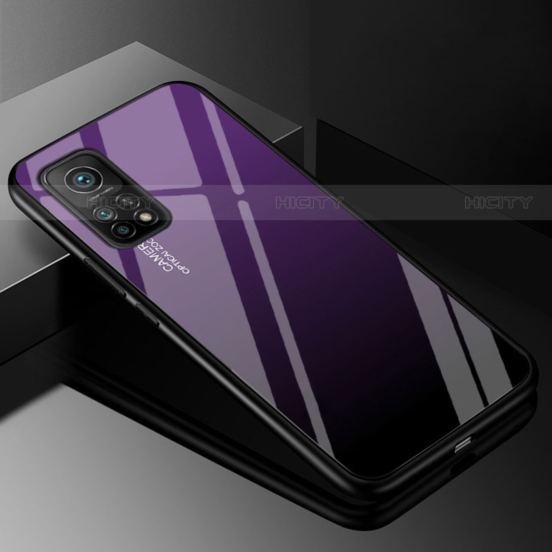 Coque Rebord Contour Silicone et Vitre Miroir Housse Etui Degrade Arc en Ciel pour Xiaomi Redmi K30S 5G Violet Plus