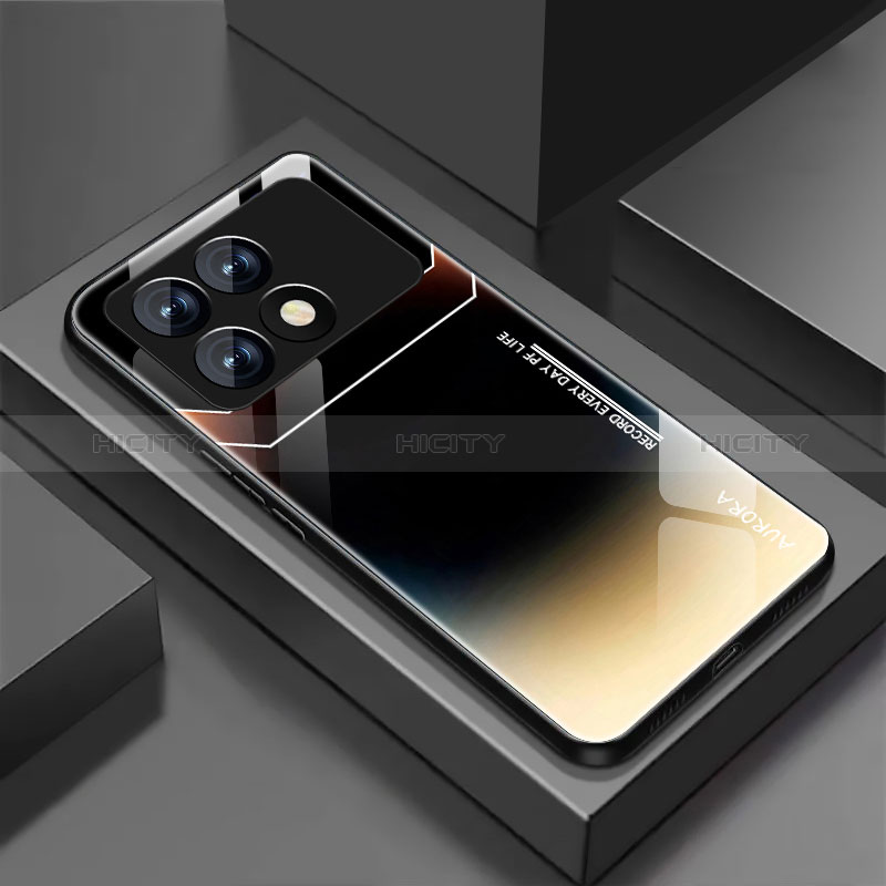 Coque Rebord Contour Silicone et Vitre Miroir Housse Etui Degrade Arc en Ciel pour Xiaomi Redmi K70E 5G Or et Noir Plus