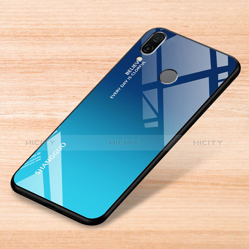 Coque Rebord Contour Silicone et Vitre Miroir Housse Etui Degrade Arc en Ciel pour Xiaomi Redmi Note 7 Bleu Plus