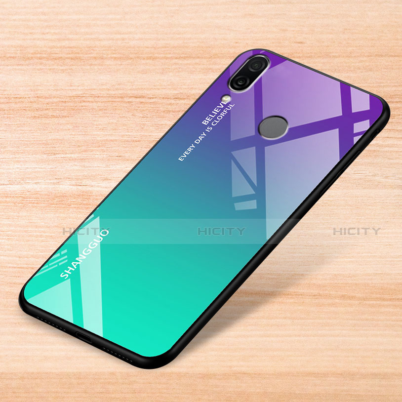 Coque Rebord Contour Silicone et Vitre Miroir Housse Etui Degrade Arc en Ciel pour Xiaomi Redmi Note 7 Pro Vert Plus