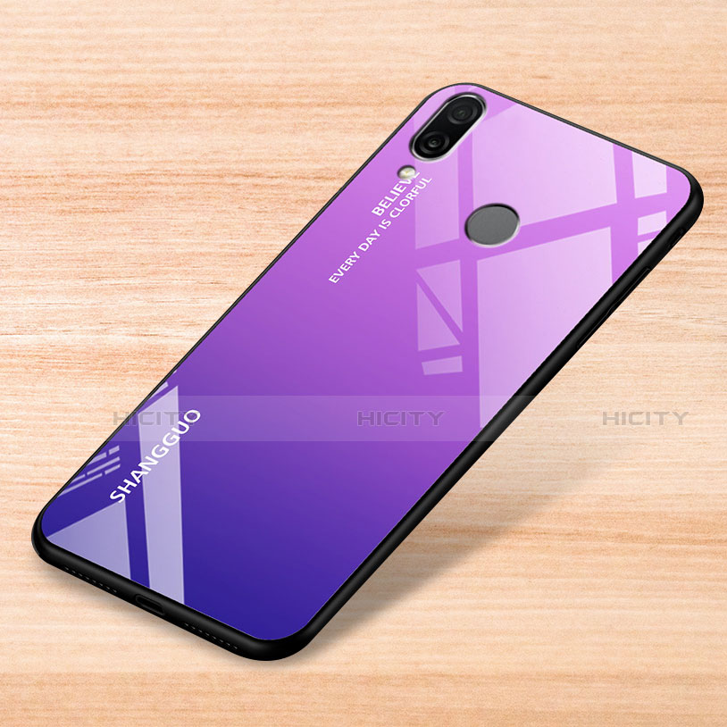 Coque Rebord Contour Silicone et Vitre Miroir Housse Etui Degrade Arc en Ciel pour Xiaomi Redmi Note 7 Pro Violet Plus