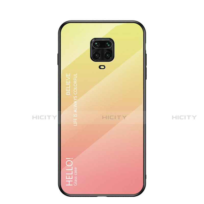 Coque Rebord Contour Silicone et Vitre Miroir Housse Etui Degrade Arc en Ciel pour Xiaomi Redmi Note 9 Pro Max Jaune Plus