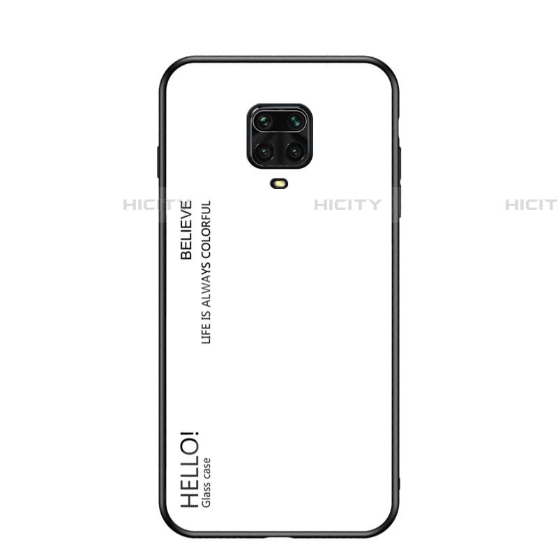 Coque Rebord Contour Silicone et Vitre Miroir Housse Etui Degrade Arc en Ciel pour Xiaomi Redmi Note 9S Blanc Plus