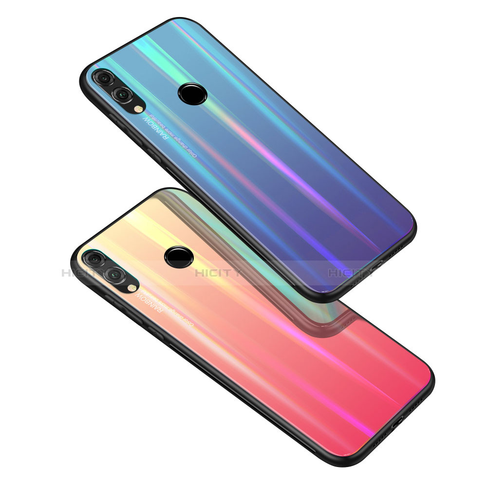 Coque Rebord Contour Silicone et Vitre Miroir Housse Etui Degrade Arc en Ciel R01 pour Huawei Honor 8X Plus