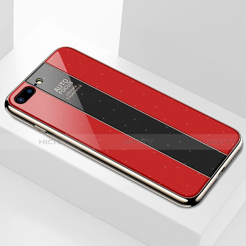 Coque Rebord Contour Silicone et Vitre Miroir Housse Etui M01 pour Apple iPhone 8 Plus Rouge Plus