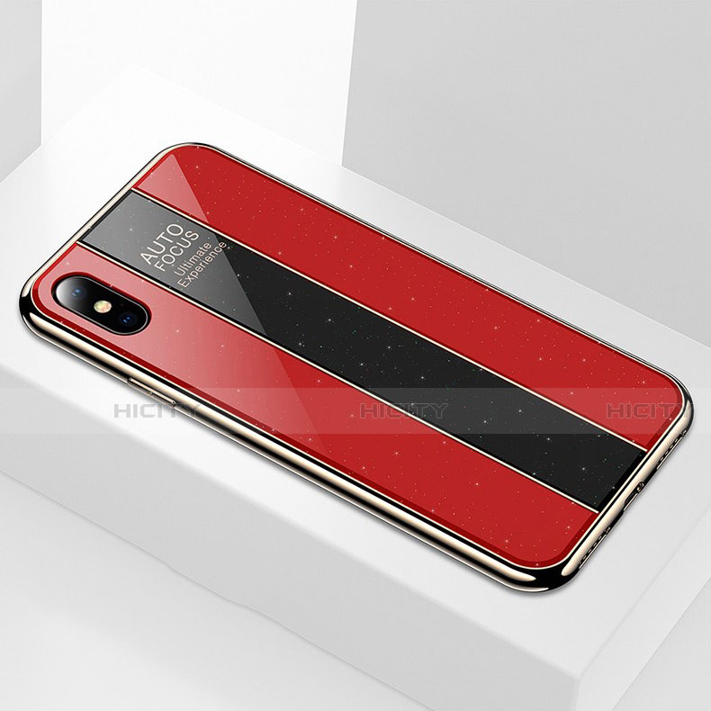 Coque Rebord Contour Silicone et Vitre Miroir Housse Etui M01 pour Apple iPhone X Rouge Plus