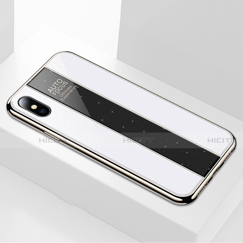 Coque Rebord Contour Silicone et Vitre Miroir Housse Etui M01 pour Apple iPhone Xs Blanc Plus