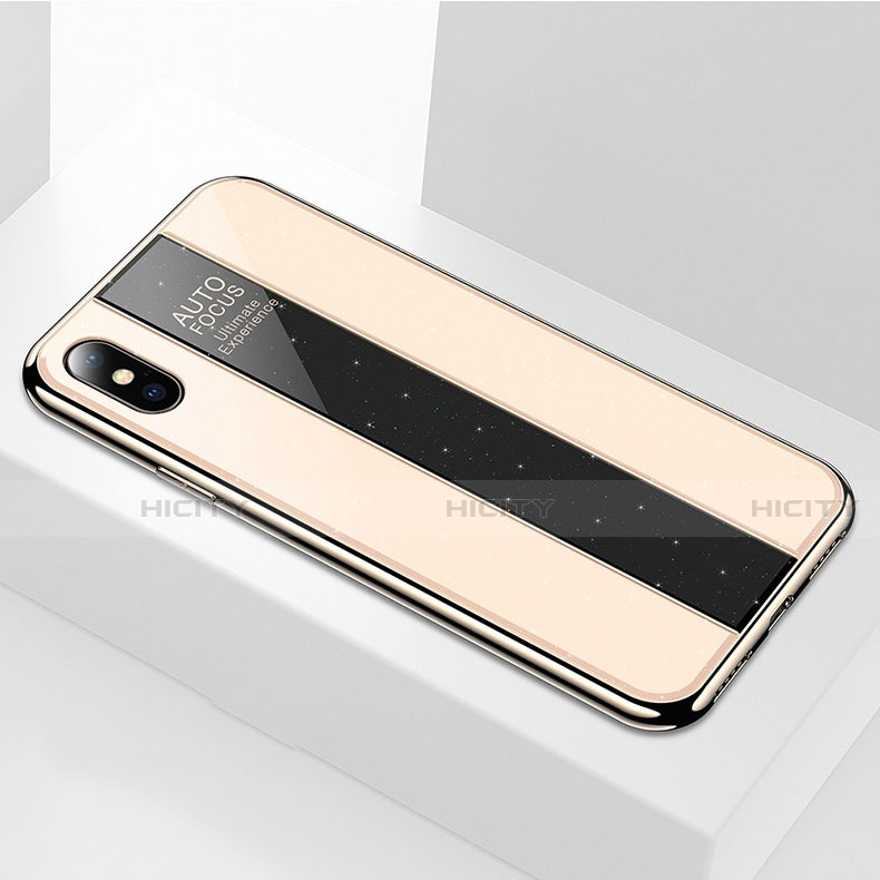 Coque Rebord Contour Silicone et Vitre Miroir Housse Etui M01 pour Apple iPhone Xs Max Or Plus