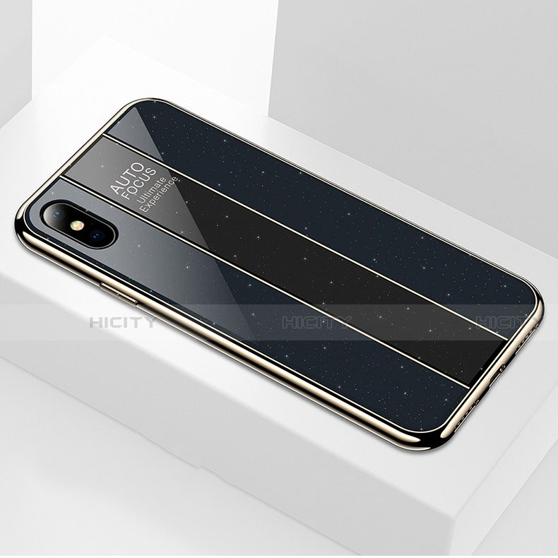 Coque Rebord Contour Silicone et Vitre Miroir Housse Etui M01 pour Apple iPhone Xs Noir Plus