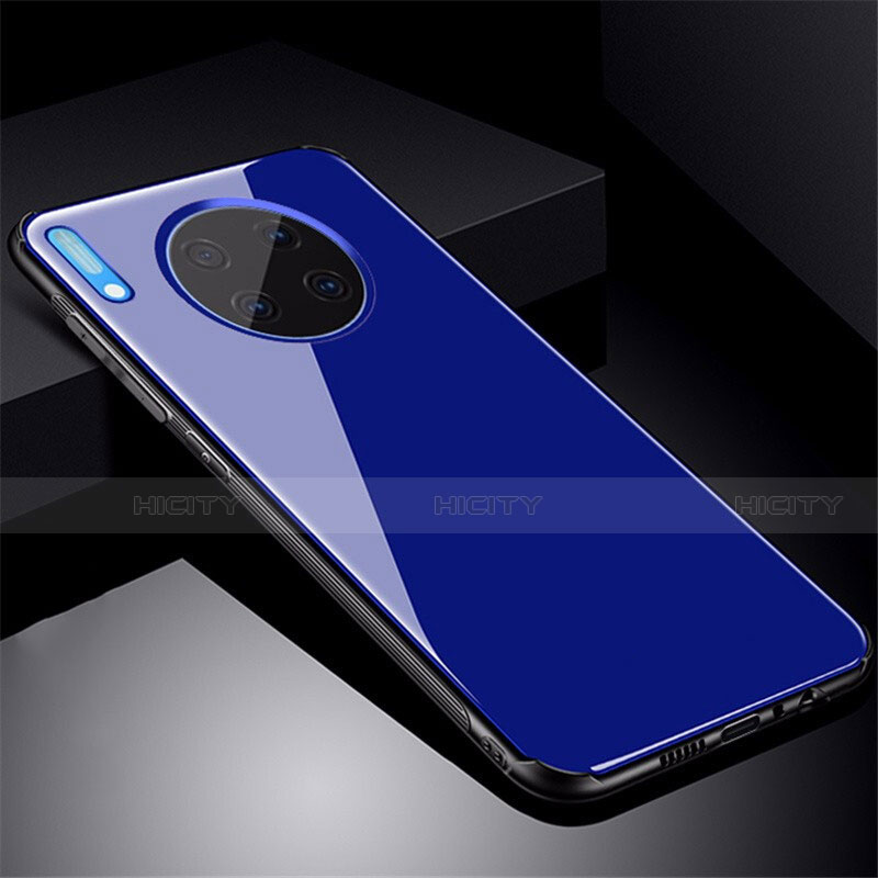 Coque Rebord Contour Silicone et Vitre Miroir Housse Etui M01 pour Huawei Mate 30 5G Bleu Plus