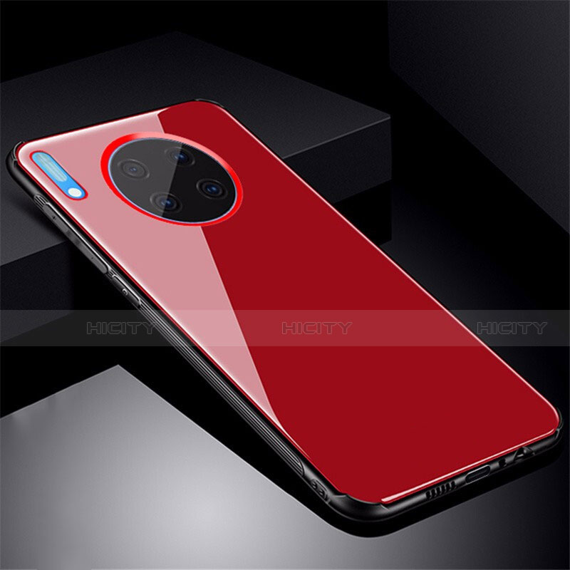 Coque Rebord Contour Silicone et Vitre Miroir Housse Etui M01 pour Huawei Mate 30 Pro 5G Rouge Plus