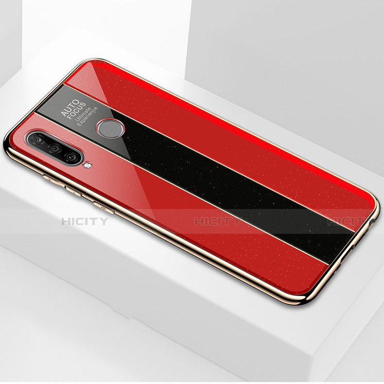 Coque Rebord Contour Silicone et Vitre Miroir Housse Etui M01 pour Huawei Nova 4e Rouge Plus