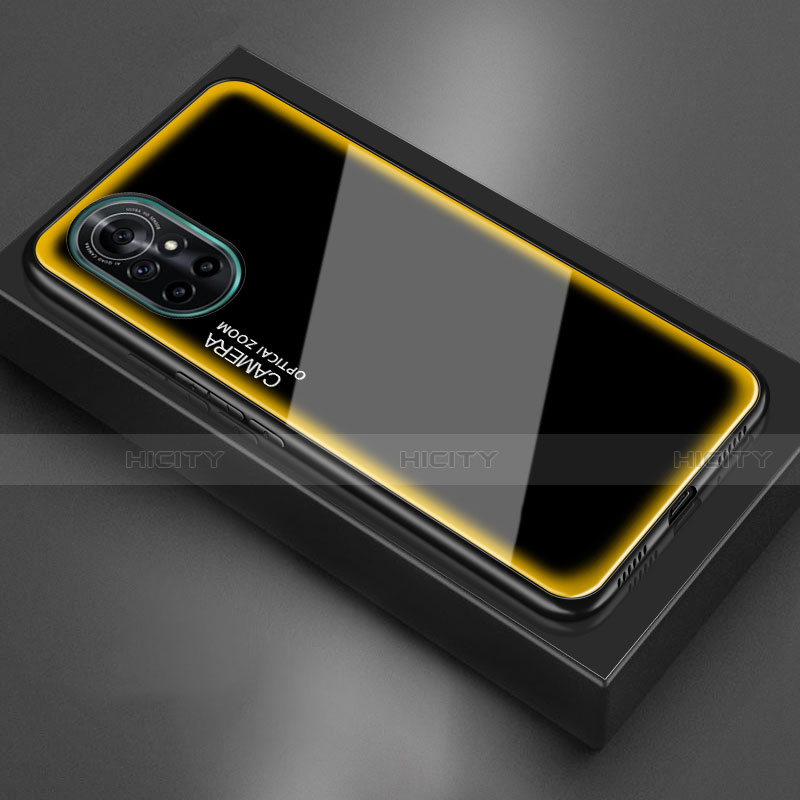 Coque Rebord Contour Silicone et Vitre Miroir Housse Etui M01 pour Huawei Nova 8 5G Jaune Plus