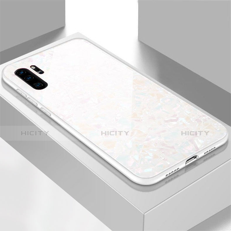 Coque Rebord Contour Silicone et Vitre Miroir Housse Etui M01 pour Huawei P30 Pro Blanc Plus