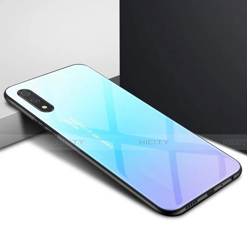 Coque Rebord Contour Silicone et Vitre Miroir Housse Etui M01 pour Huawei Y9 Prime (2019) Bleu Ciel Plus