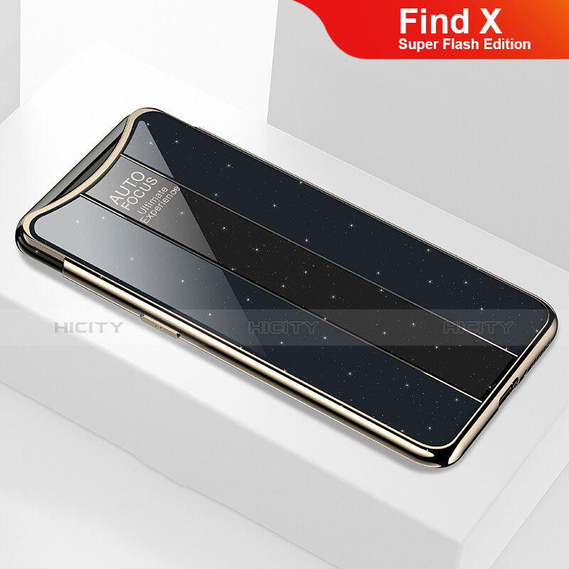 Coque Rebord Contour Silicone et Vitre Miroir Housse Etui M01 pour Oppo Find X Super Flash Edition Noir Plus