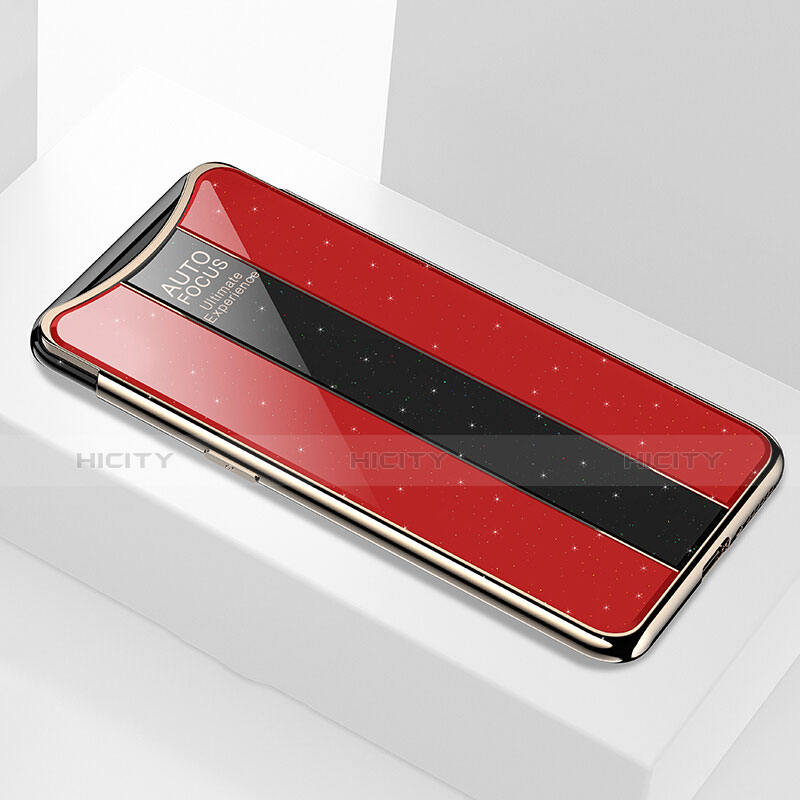 Coque Rebord Contour Silicone et Vitre Miroir Housse Etui M01 pour Oppo Find X Super Flash Edition Rouge Plus