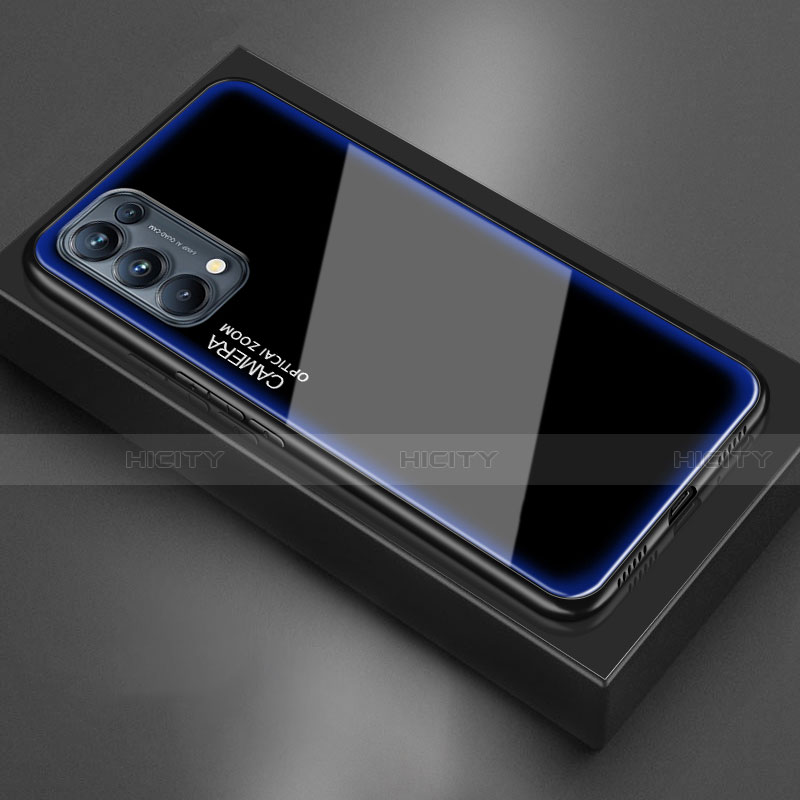Coque Rebord Contour Silicone et Vitre Miroir Housse Etui M01 pour Oppo Reno5 Pro 5G Bleu Plus