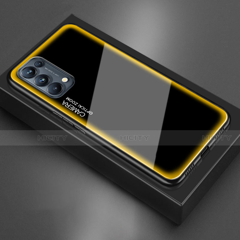 Coque Rebord Contour Silicone et Vitre Miroir Housse Etui M01 pour Oppo Reno5 Pro 5G Jaune Plus