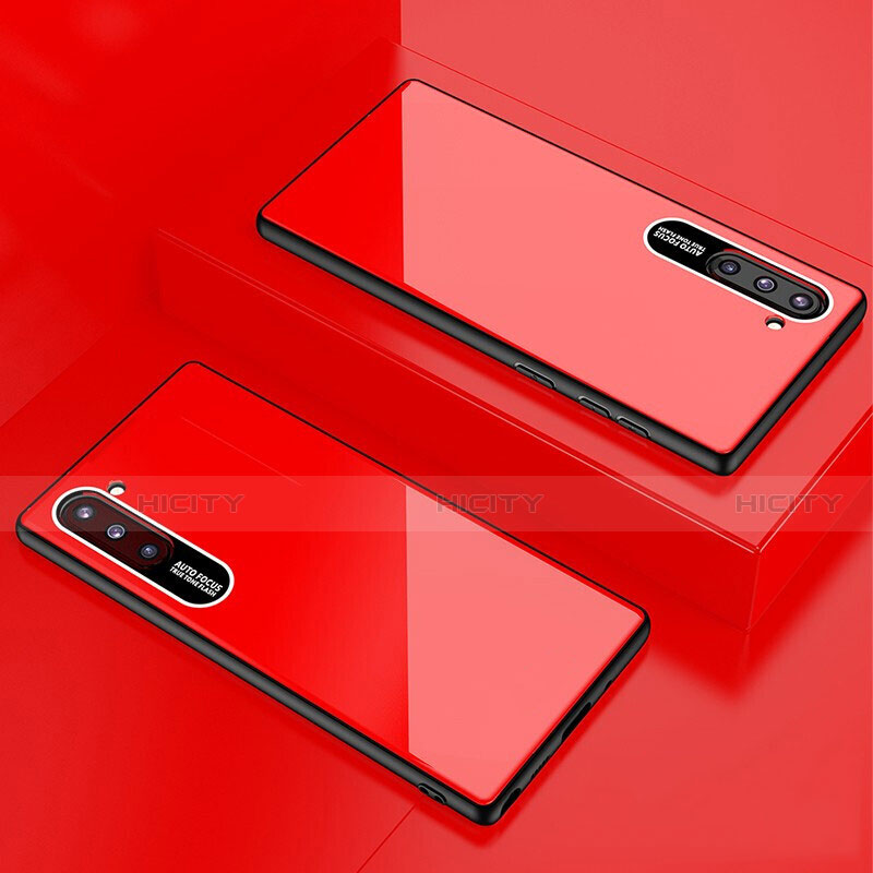 Coque Rebord Contour Silicone et Vitre Miroir Housse Etui M01 pour Samsung Galaxy Note 10 5G Rouge Plus