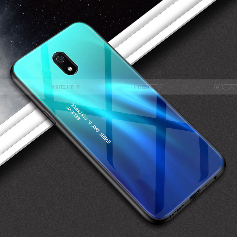 Coque Rebord Contour Silicone et Vitre Miroir Housse Etui M01 pour Xiaomi Redmi 8A Cyan Plus