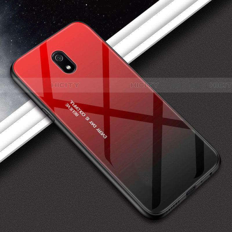 Coque Rebord Contour Silicone et Vitre Miroir Housse Etui M01 pour Xiaomi Redmi 8A Rouge Plus